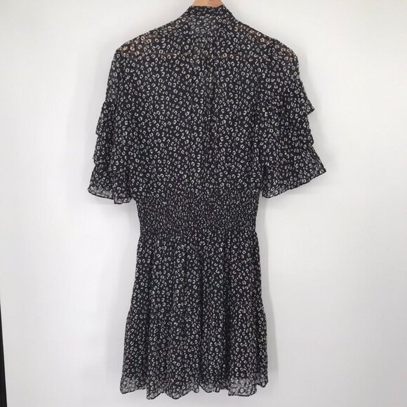 Rebecca Taylor Black  animal print Short Sleeve Dress Ruffle  silk blend size 6 - Picture 15 of 16